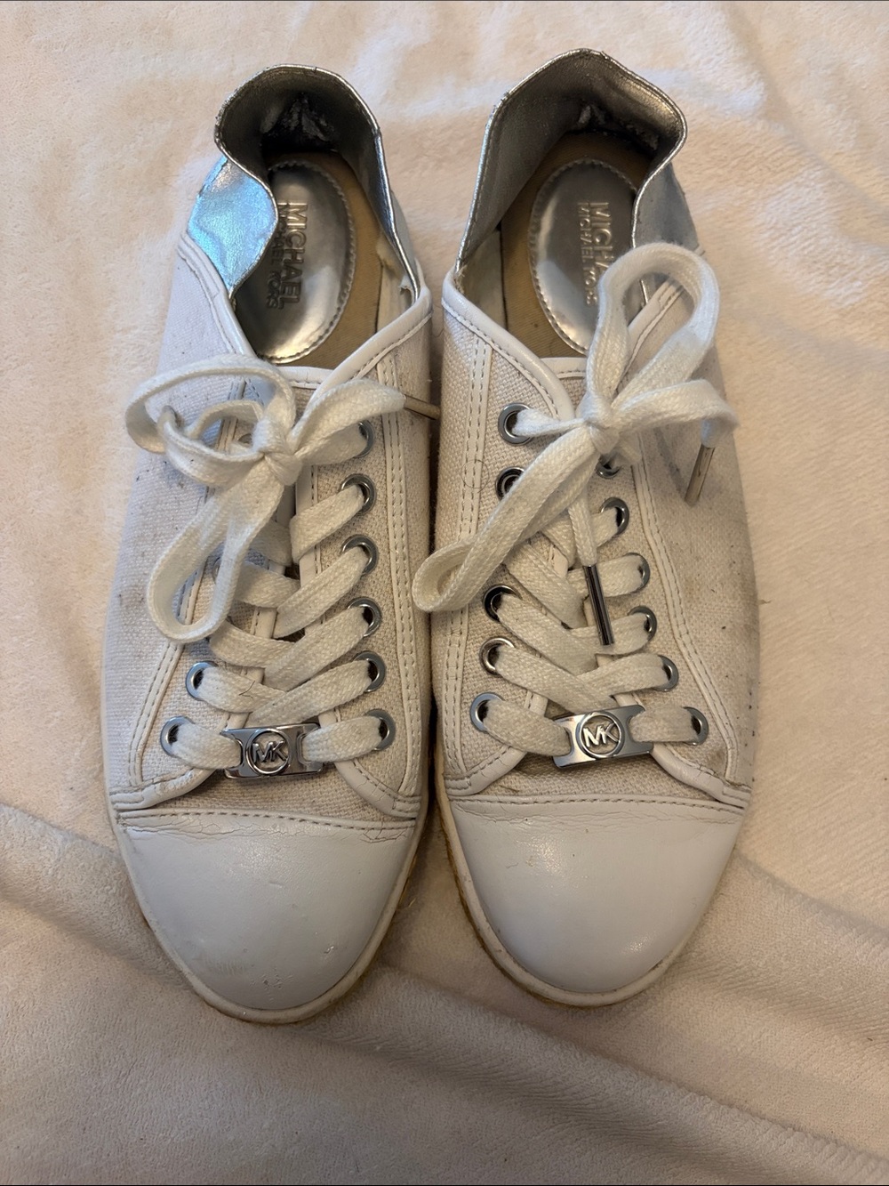 Michael Kors White Canvas & Metallic-Trim Low Top Sneakers